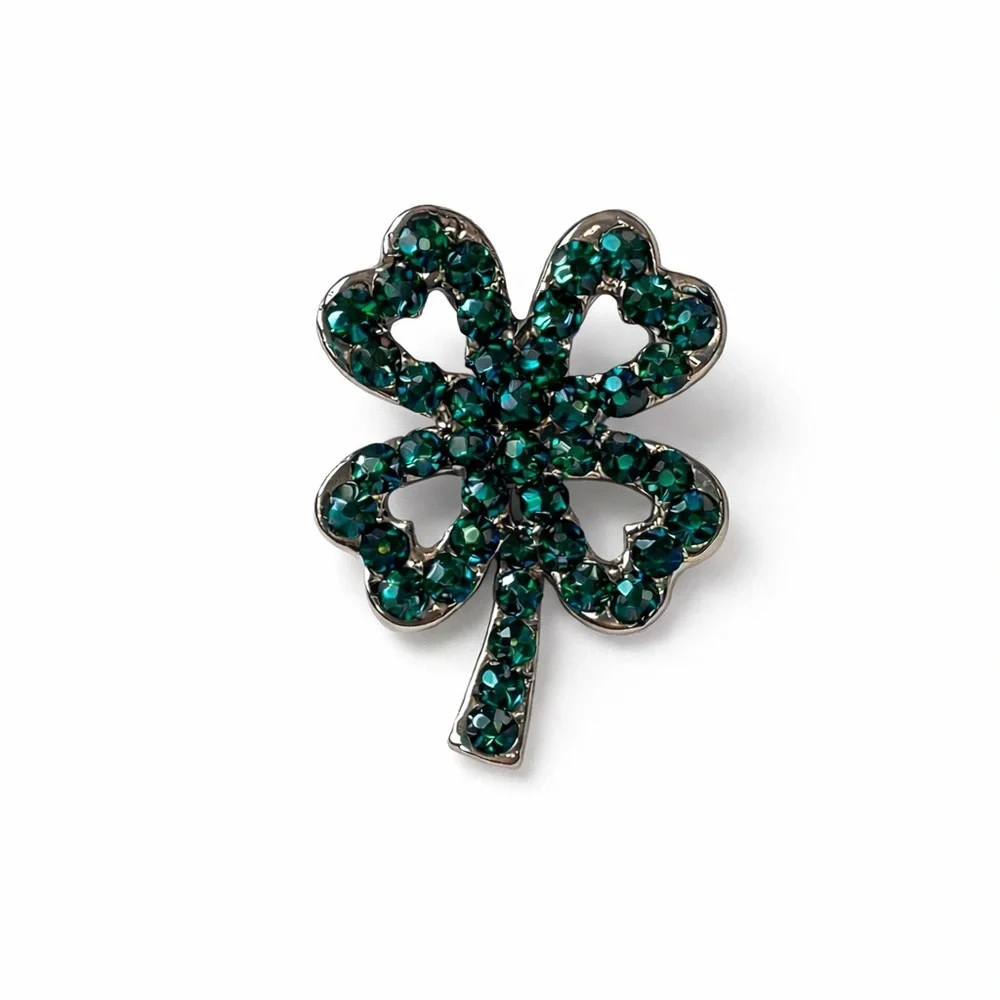 🍀 Elegant Green Clover Brooch - Picture 1 of 5